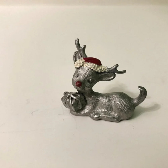Vintage 1982  Spoontiques Pewter Christmas Deer Reindeer Figurine 1 Inch Tall - Picture 7 of 9